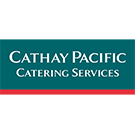 The Cathay Pacific Catering Services logo showing the company name in white uppercase lettering on a dark teal rectangular background with a thin red line underneath.