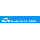 The KLM Catering Services Schiphol logo featuring the white KLM wordmark with the crown symbol above it on a bright blue rectangular background, followed by the text Catering Services Schiphol in white lettering.