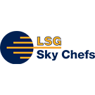 The LSG Sky Chefs logo featuring a dark blue circle with horizontal yellow lines on the left side, next to the yellow letters LSG and the words Sky Chefs in bold dark blue lettering, all displayed on a white background.
