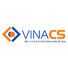 The VINACS logo featuring a blue and orange diamond‑shaped emblem with a central orange circle, placed next to the word VINACS in blue uppercase letters and the Vietnamese company description below in smaller blue text, all on a white background.