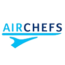 The AIRCHEFS logo featuring the word AIR in light blue, the word CHEFS in dark blue, and a stylized curved element beneath the text, all displayed on a white background.