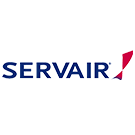 The Servair logo displaying the word Servair in dark blue uppercase lettering, followed by a stylized graphic element shaped like a red and blue tapered wing on a white background.